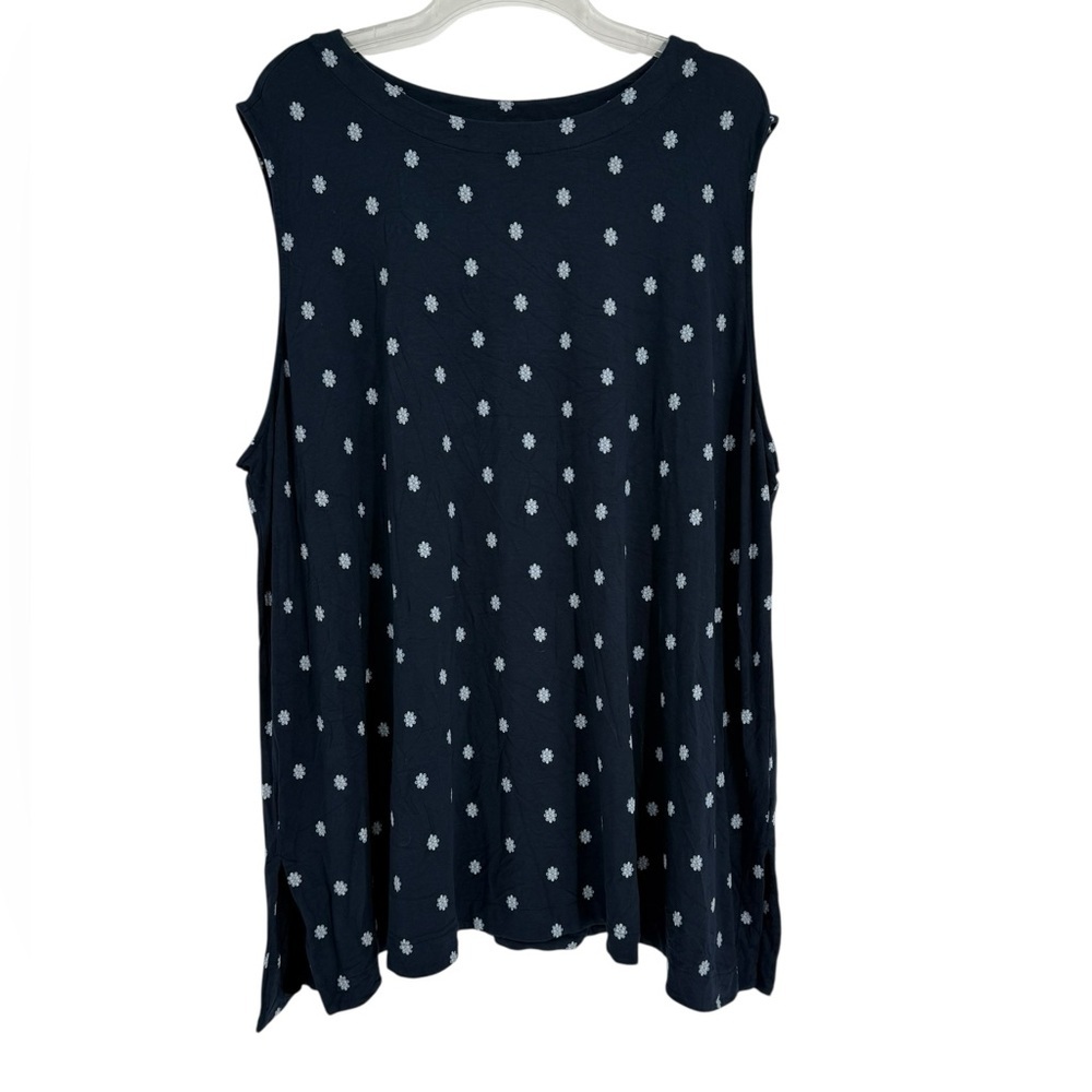 J. Jill Knit Wearever Tunic Top Women Size 4X Blue Floral Sleeveless Scoop neck